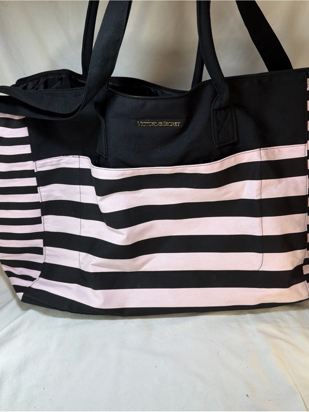 Victoria's Secret Black & Light Pink Striped Tote